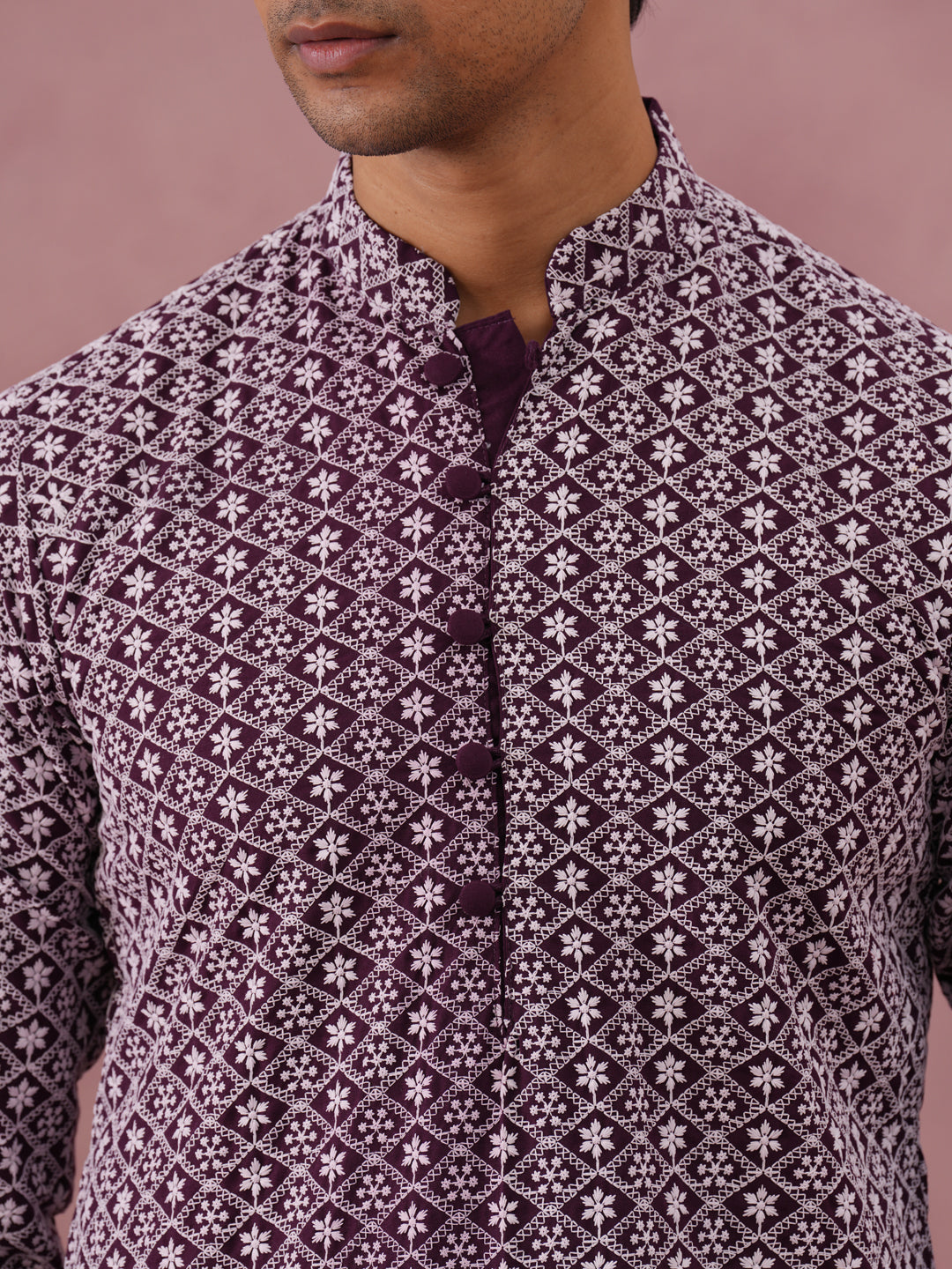 Floral Embroidered Kurta (KO 626 Purple ) [FF] [G-1-5]