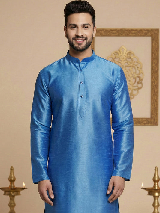 Men Blue Dupion Silk Kurta (KO 636 Blue )