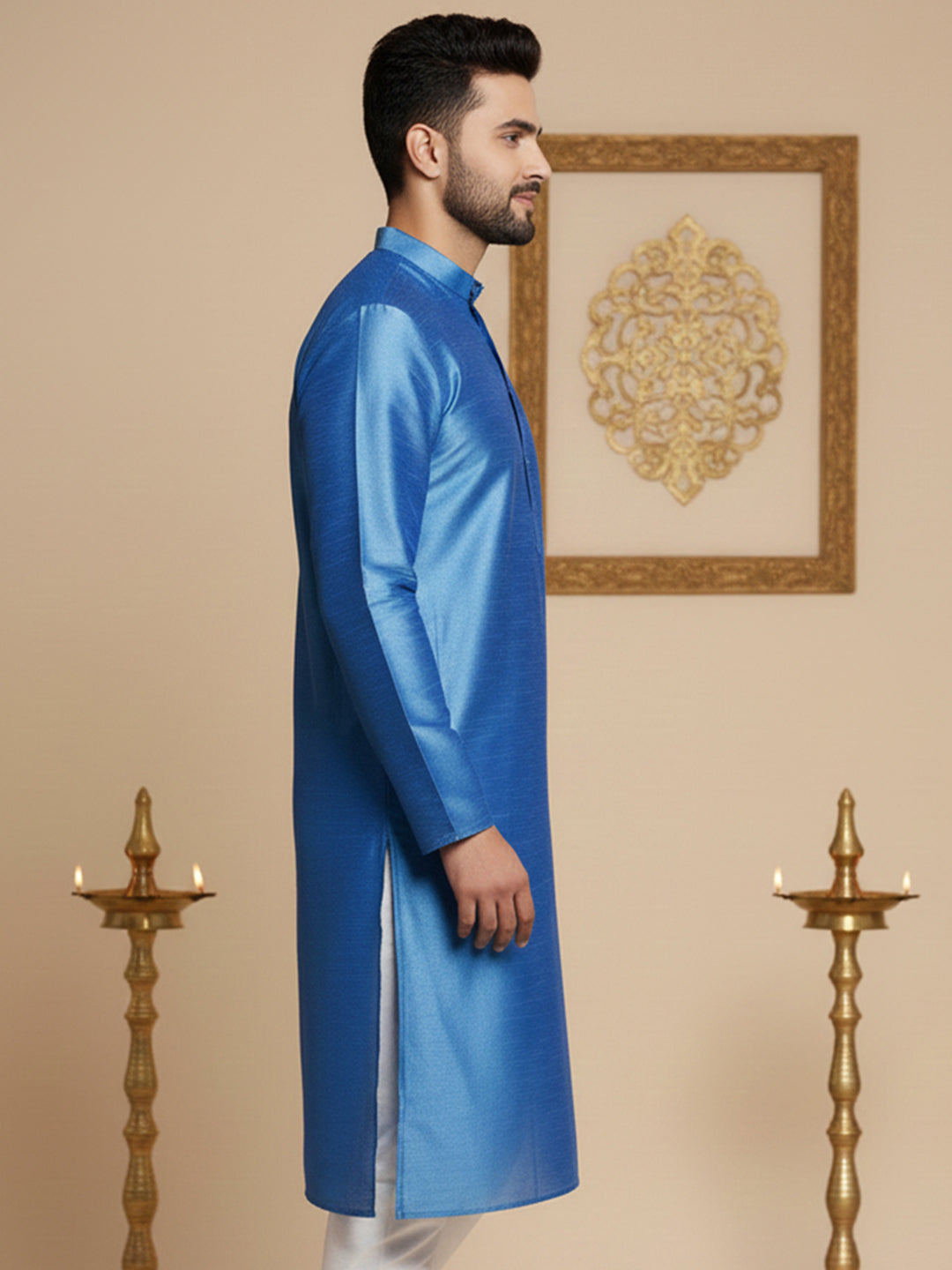 Men Blue Dupion Silk Kurta (KO 636 Blue )