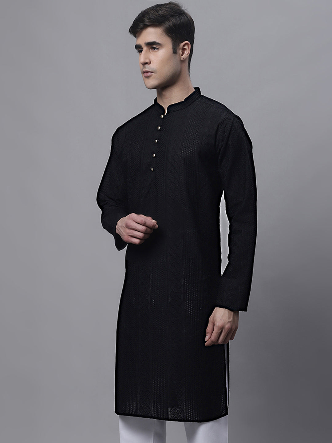 Jompers Men's Black Embroiderd Kurtas