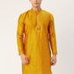 Jompers Men's Mustard Coller Embroidered Woven Design Kurta Only ( KO 649Mustard )