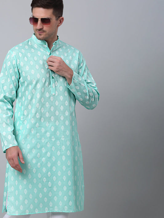 Jompers Men's Green Cotton Floral printed kurta Only ( KO 650Green )