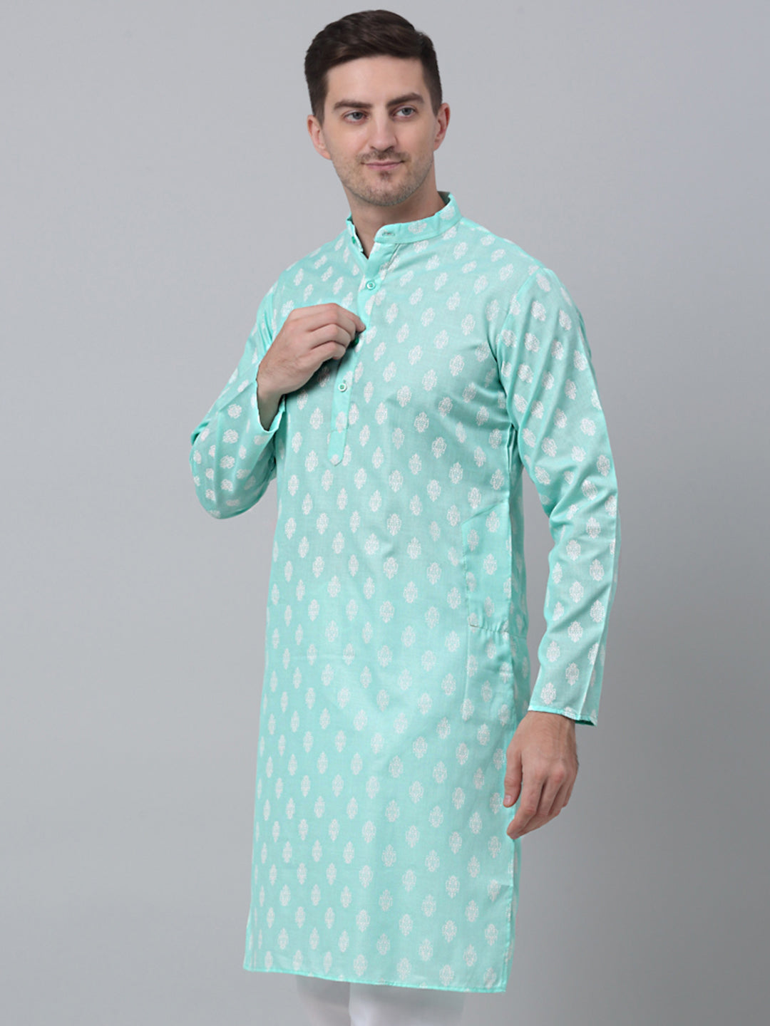 Jompers Men's Green Cotton Floral printed kurta Only ( KO 650Green )