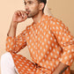 Floral Printed Kurtas for Men (KO 650 Orange ) [FF] [Q-1-6]