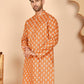 Floral Printed Kurtas for Men (KO 650 Orange ) [FF] [Q-1-6]