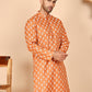 Floral Printed Kurtas for Men (KO 650 Orange ) [FF] [Q-1-6]