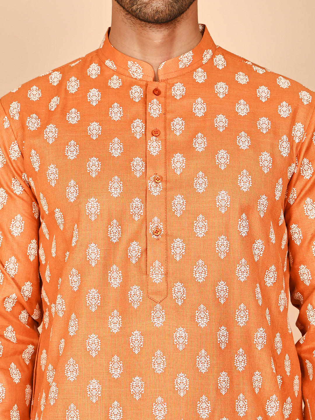 Floral Printed Kurtas for Men (KO 650 Orange ) [FF] [Q-1-6]