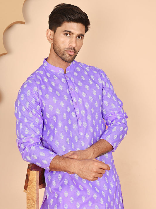 Floral Printed Kurtas for Men ( KO 650 Violet ) [FF] [Q-1-6]