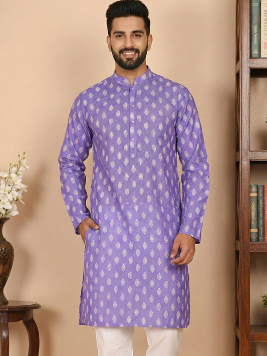 Floral Printed Kurta for Men (KO 650 Voilet ) [FF] [Q-1-6]