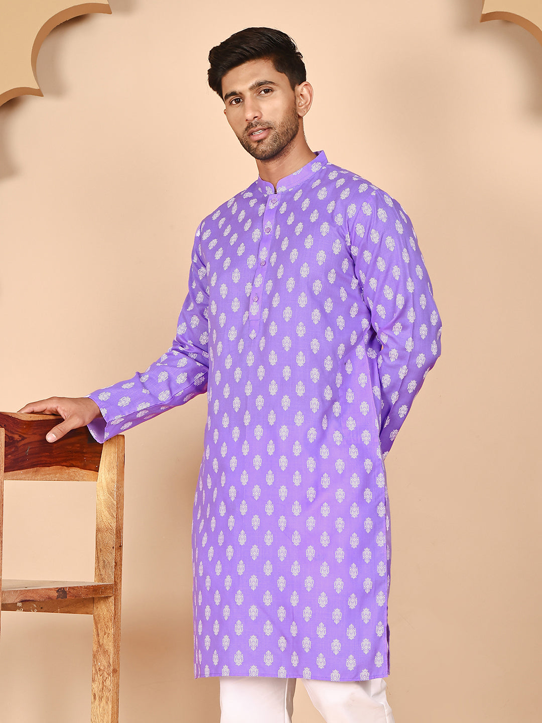 Floral Printed Kurtas for Men ( KO 650 Violet ) [FF] [Q-1-6]