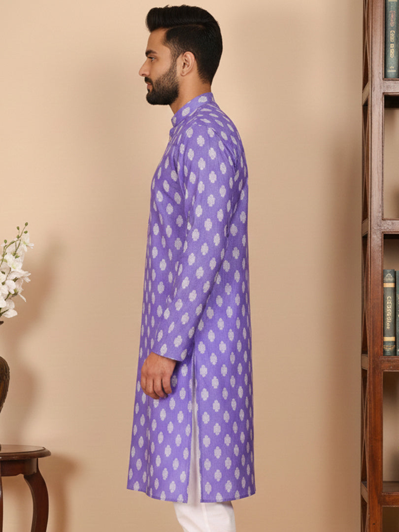 Floral Printed Kurta for Men (KO 650 Voilet ) [FF] [Q-1-6]