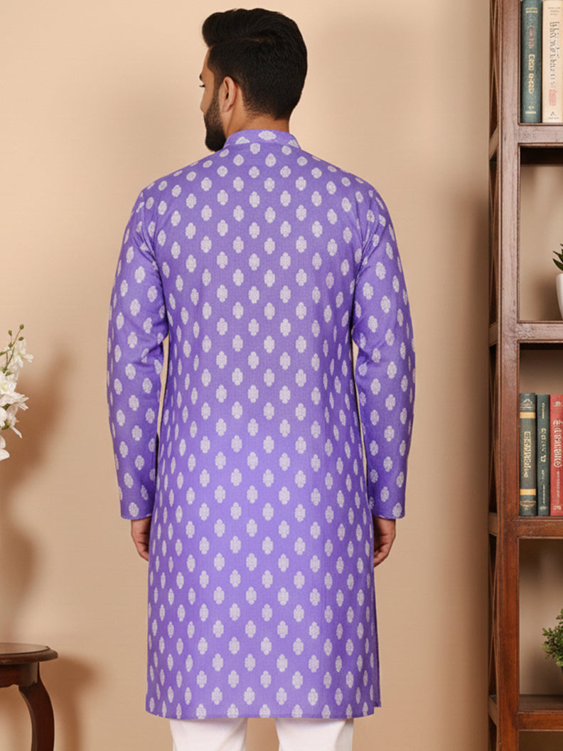 Floral Printed Kurta for Men (KO 650 Voilet ) [FF] [Q-1-6]
