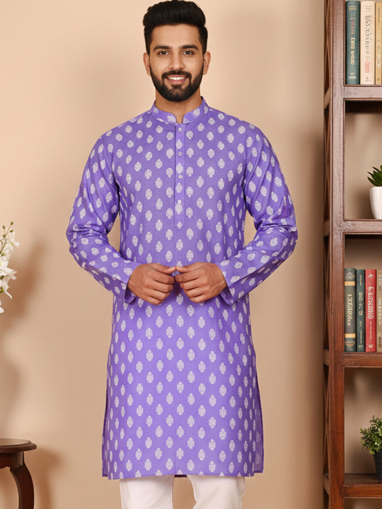 Floral Printed Kurta for Men (KO 650 Voilet ) [FF] [Q-1-6]