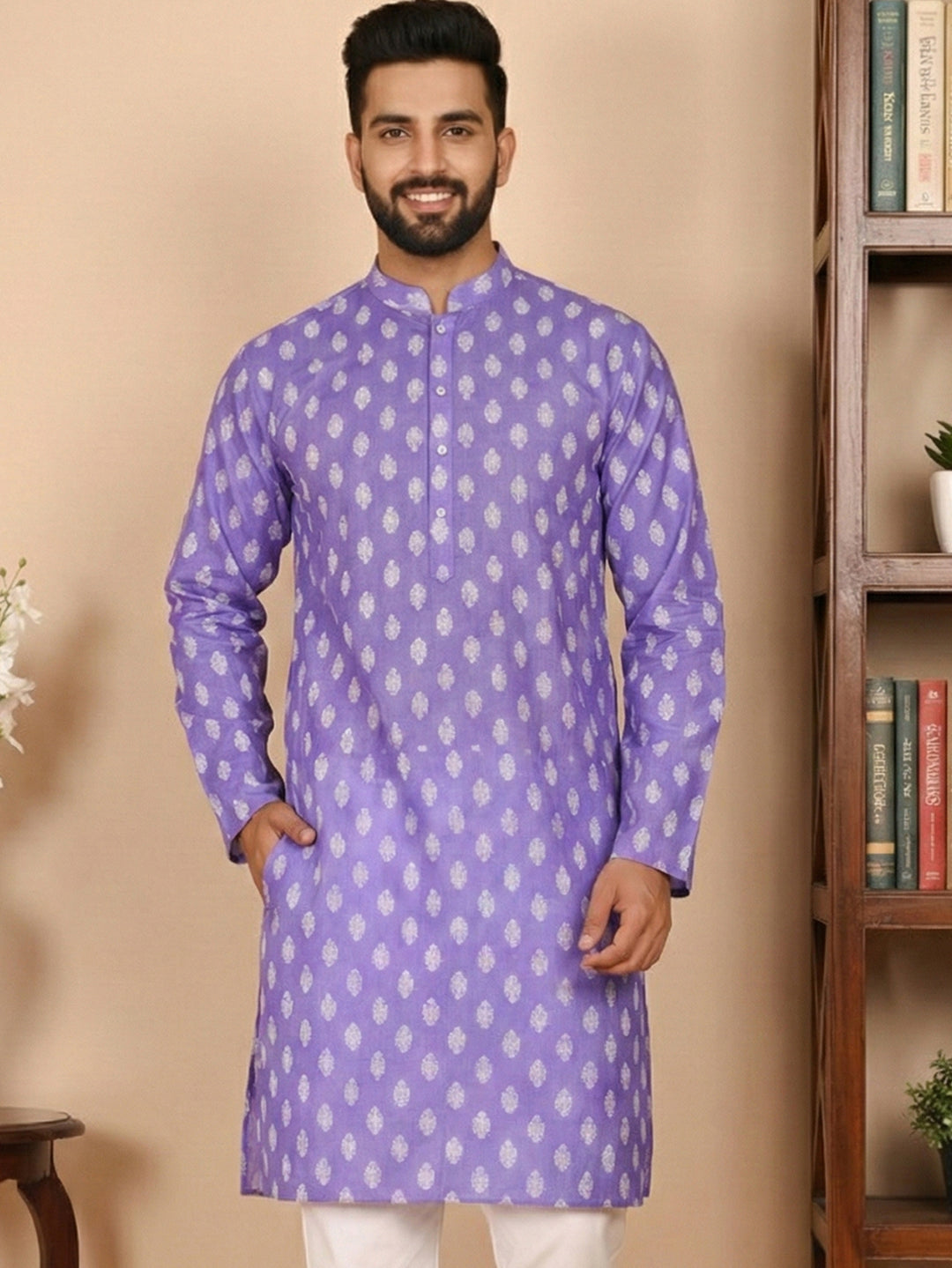 Floral Printed Kurta for Men (KO 650 Voilet ) [FF] [Q-1-6]