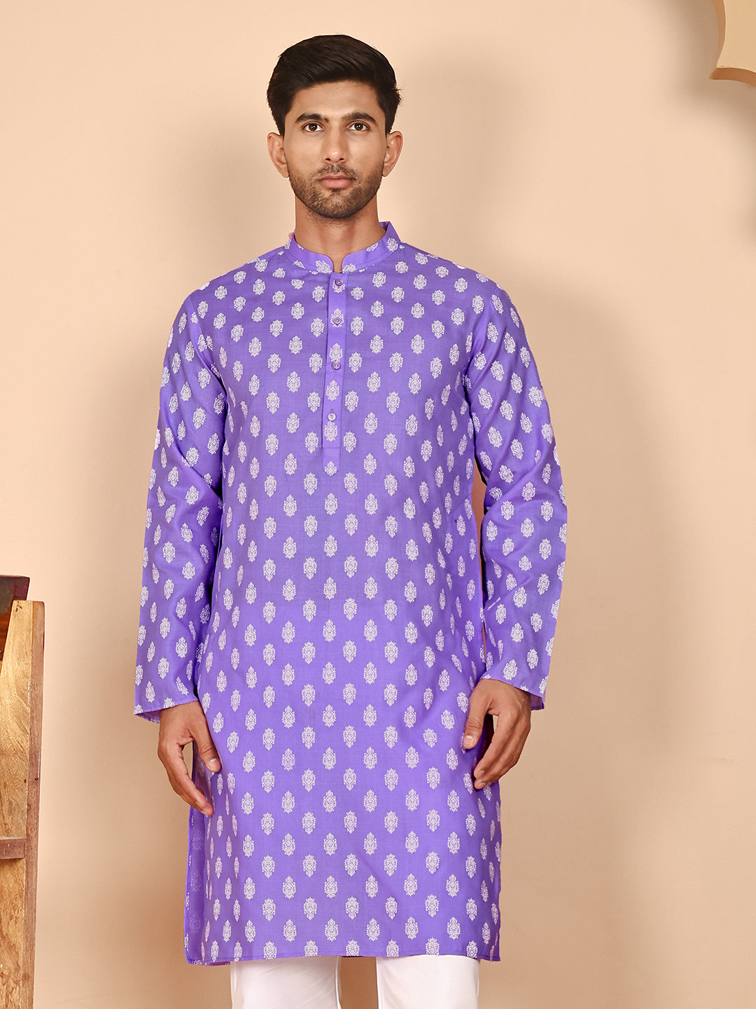 Floral Printed Kurtas for Men ( KO 650 Violet ) [FF] [Q-1-6]