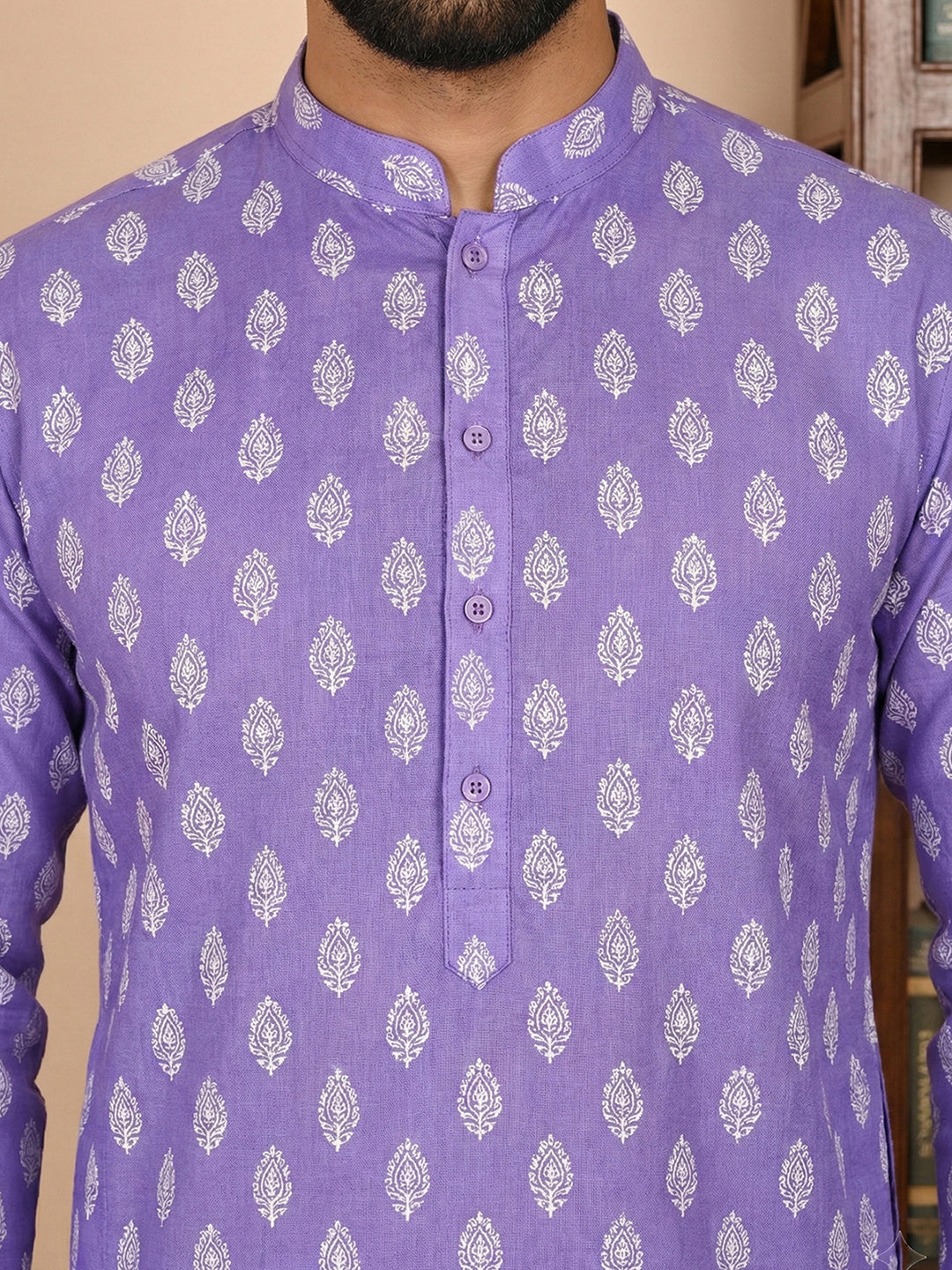 Floral Printed Kurta for Men (KO 650 Voilet ) [FF] [Q-1-6]