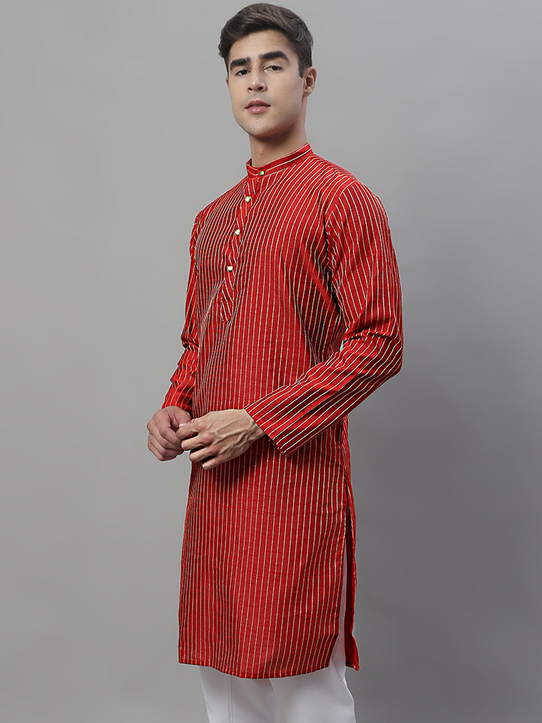 Men Maroon Embroidered Kurtas