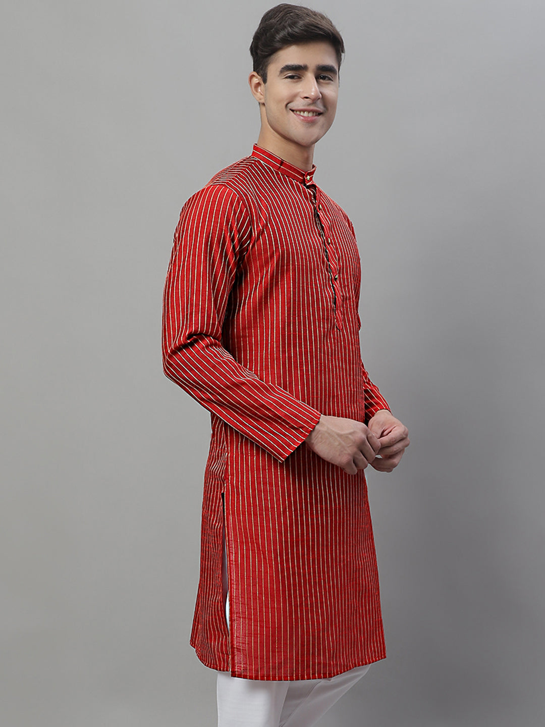 Men Maroon Embroidered Kurtas