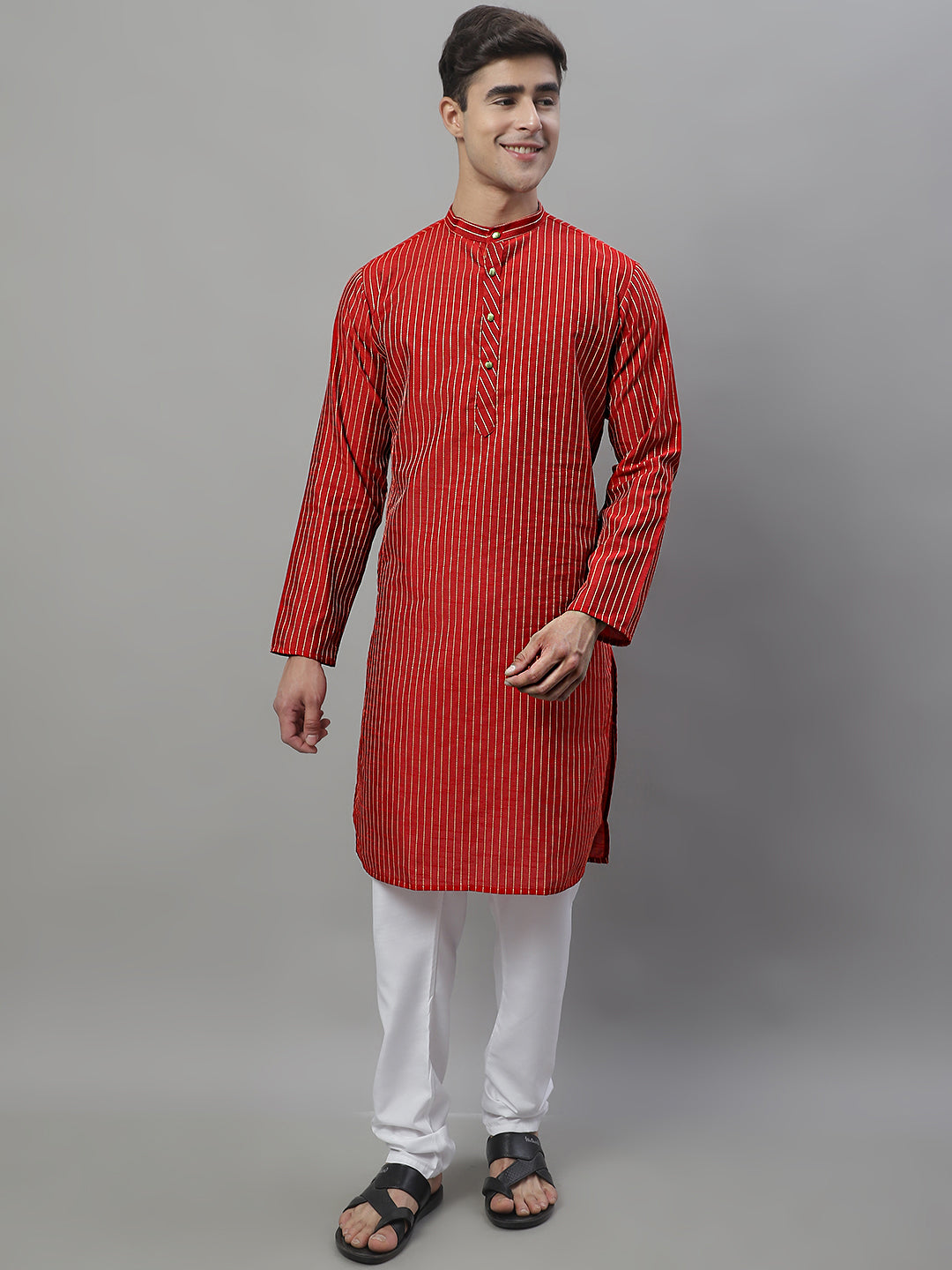 Men Maroon Embroidered Kurtas