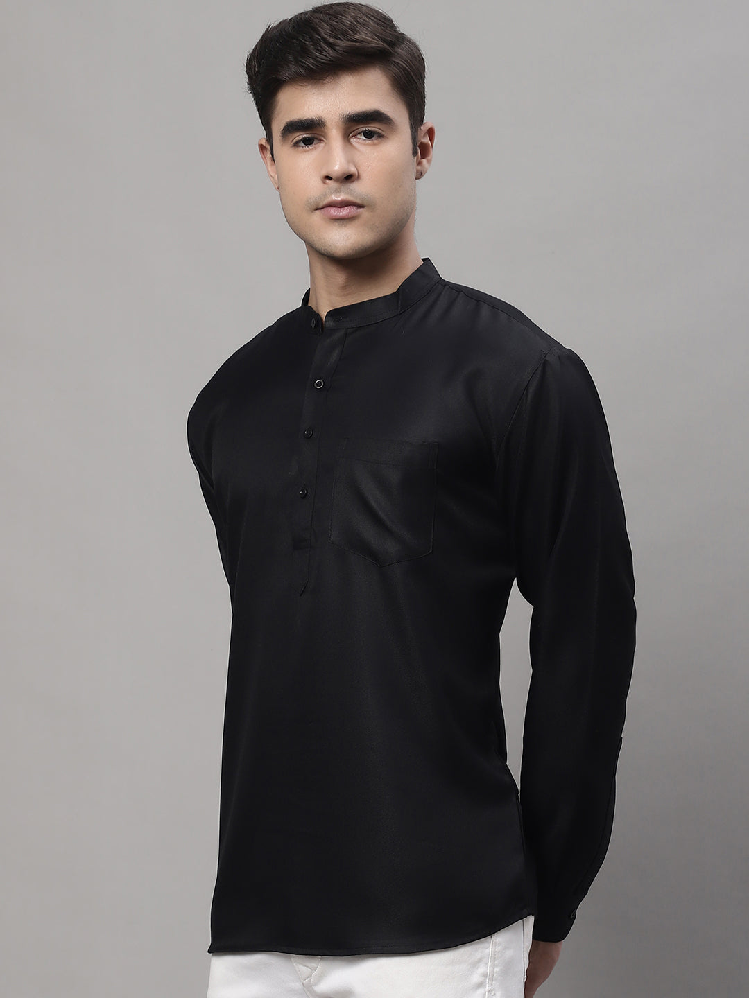 Men's Black Solid Short Kurtas