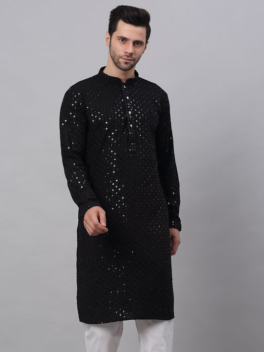 Embroidered & Sequins Cotton Kurta ( ANMKO 678Black )