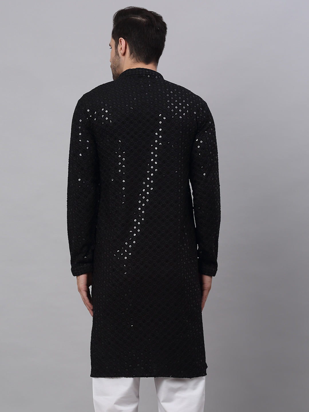 Embroidered & Sequins Cotton Kurta ( ANMKO 678Black )