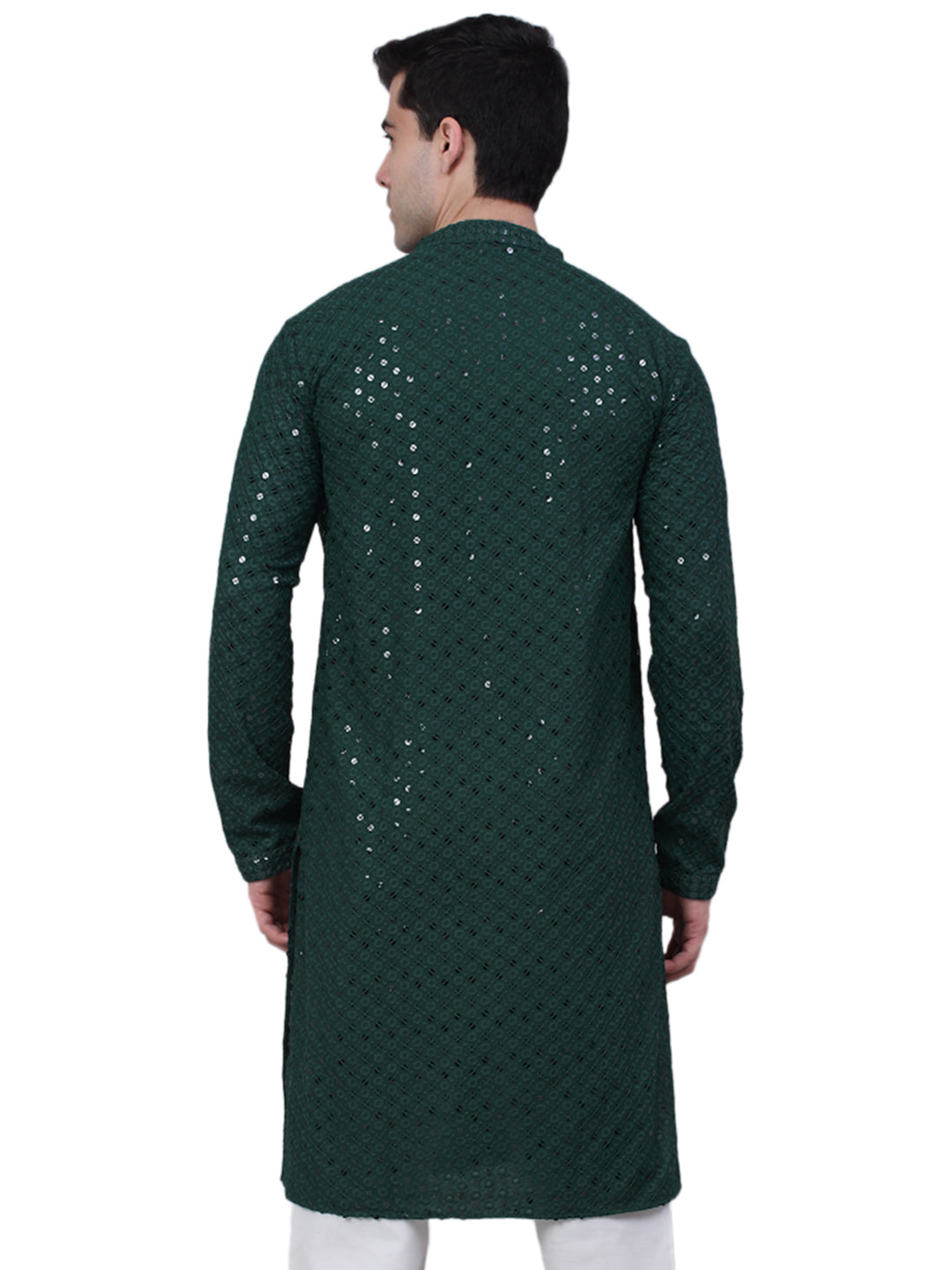 Embroidered & Sequins Cotton Kurta ( ANMKO 678Olive )