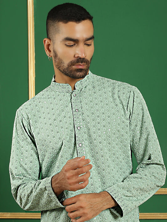 Embroidered & Sequins Cotton Kurta ( ANMKO 678Pista )