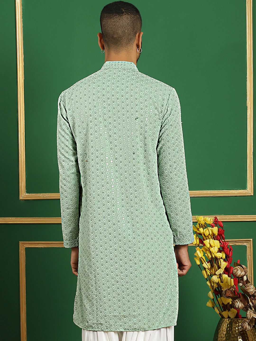 Embroidered & Sequins Cotton Kurta ( ANMKO 678Pista )