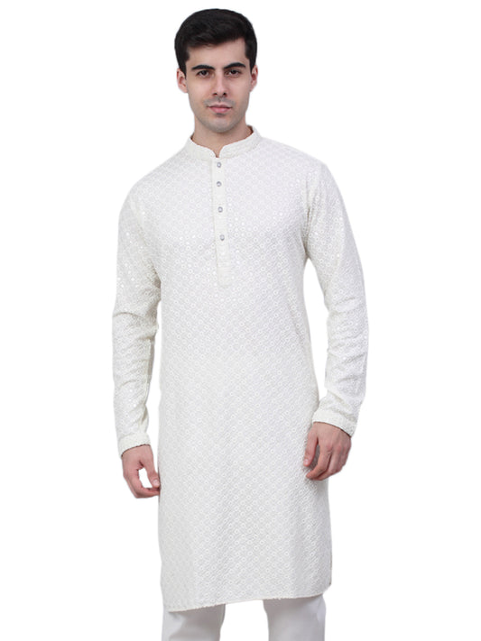 Embroidered & Sequins Cotton Kurta ( ANMKO 678White )
