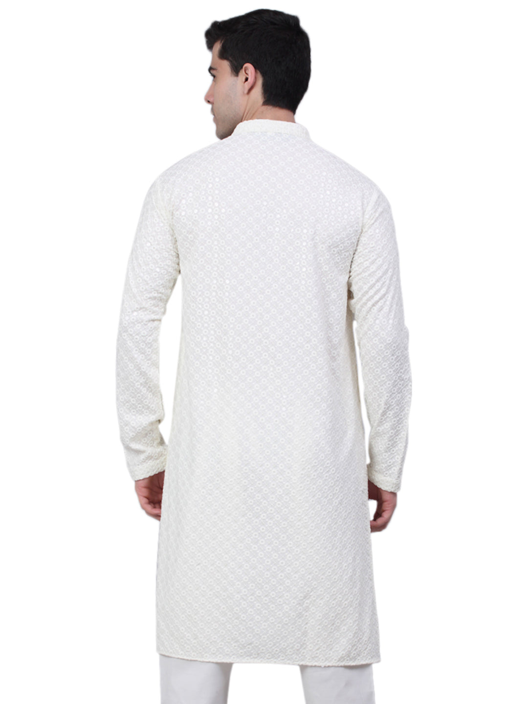 Embroidered & Sequins Cotton Kurta ( ANMKO 678White )