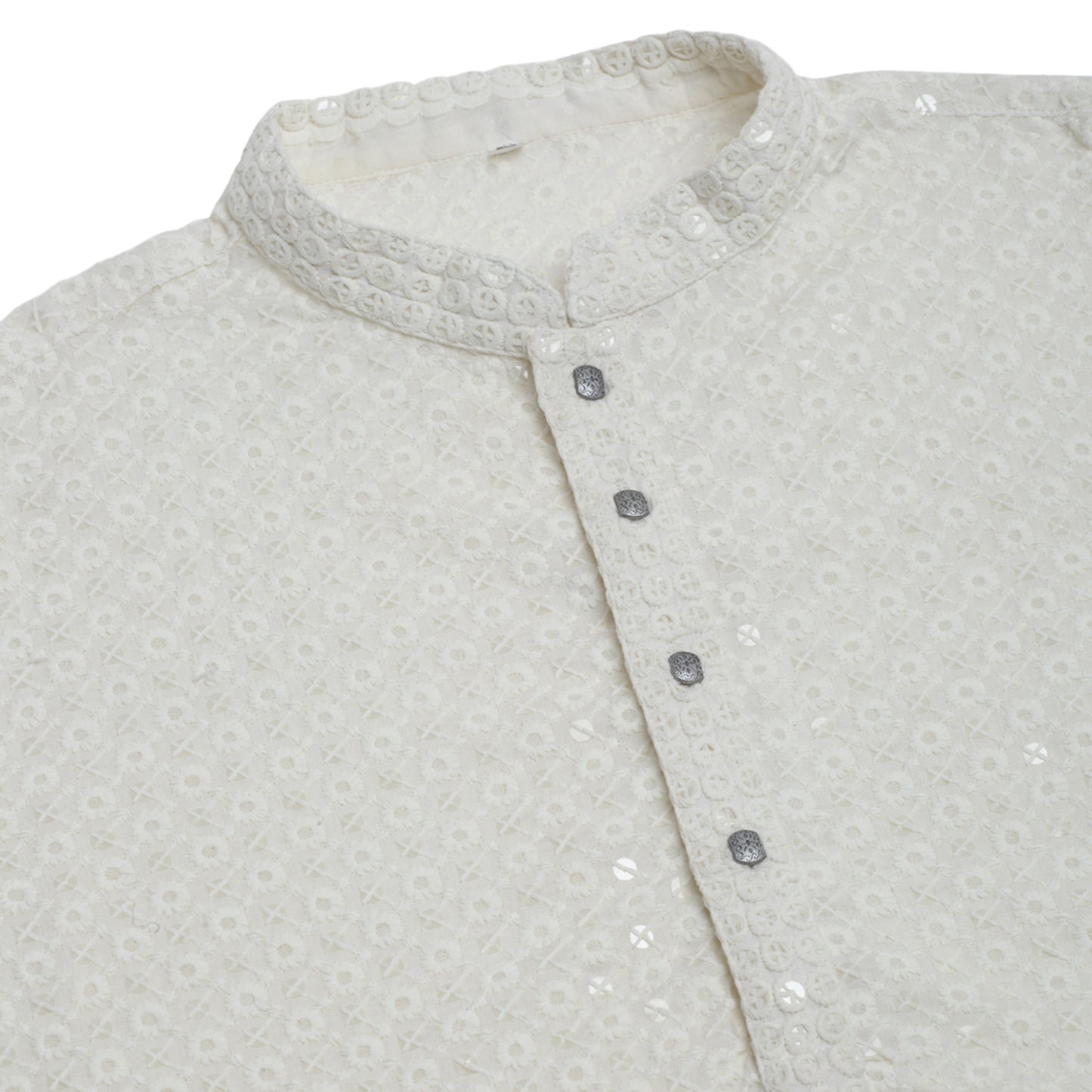 Embroidered & Sequins Cotton Kurta ( ANMKO 678White )