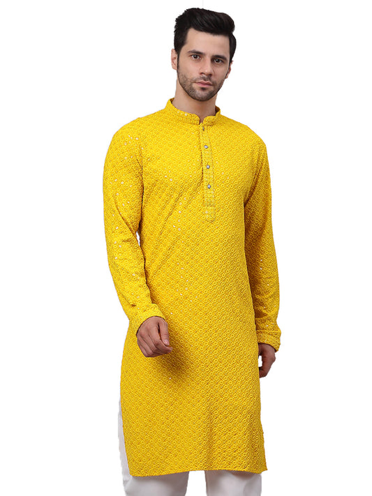 Embroidered & Sequins Cotton Kurta ( ANMKO 678Yellow )
