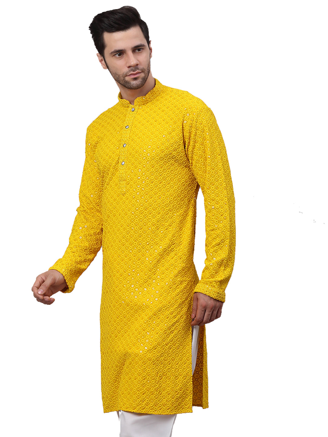 Embroidered & Sequins Cotton Kurta ( ANMKO 678Yellow )
