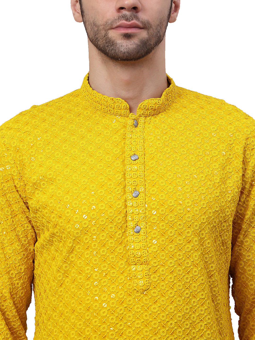 Embroidered & Sequins Cotton Kurta ( ANMKO 678Yellow )