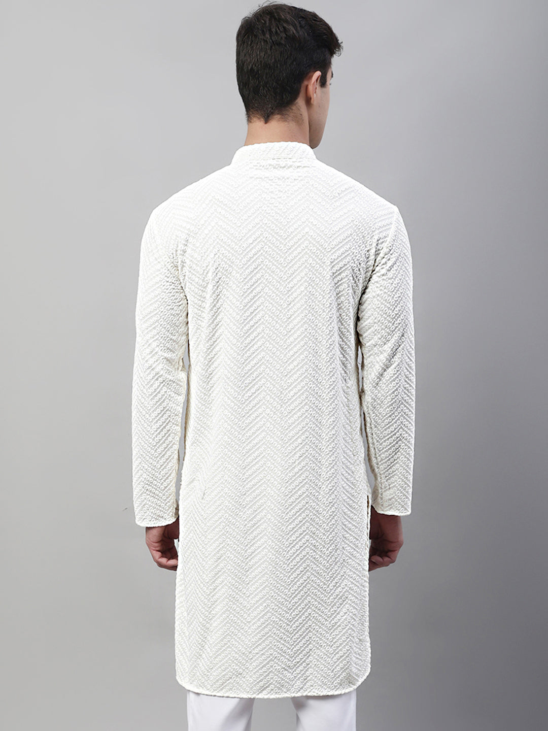 Men White Embroidered Sequinned Kurtas