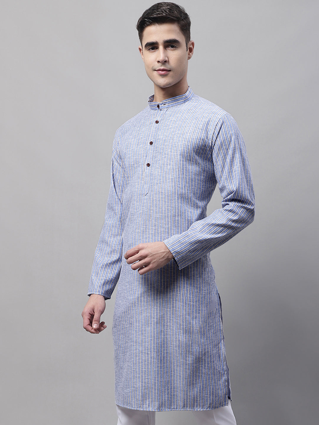 Men Blue and White Striped Kurtas