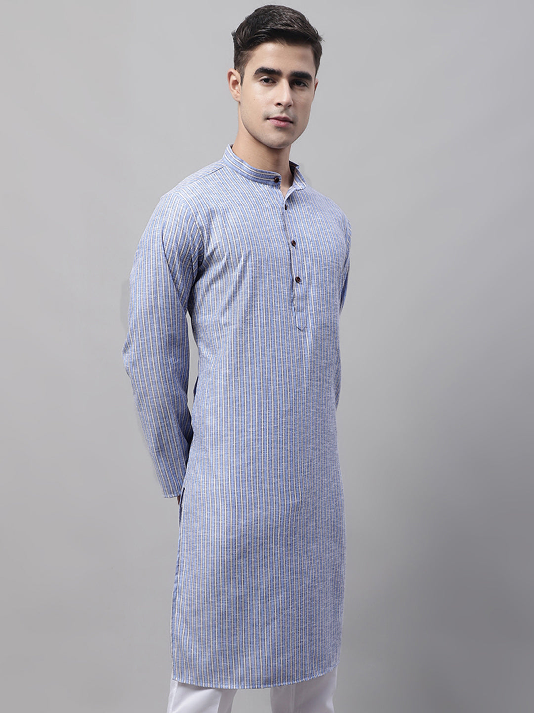 Men Blue and White Striped Kurtas