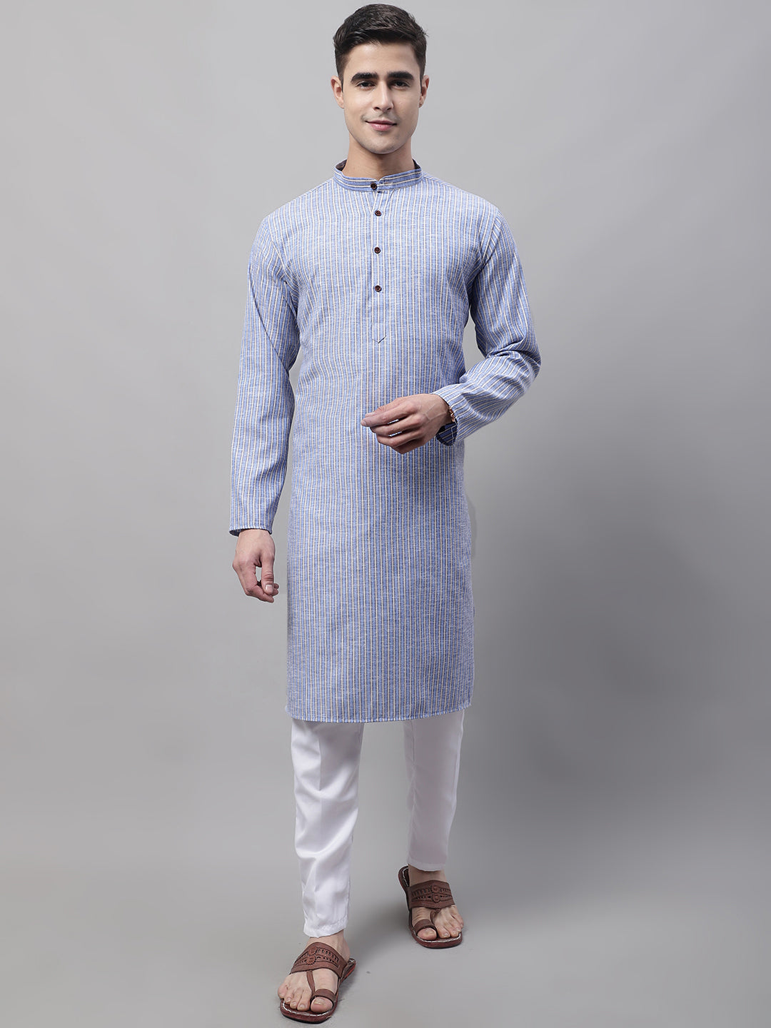 Men Blue and White Striped Kurtas