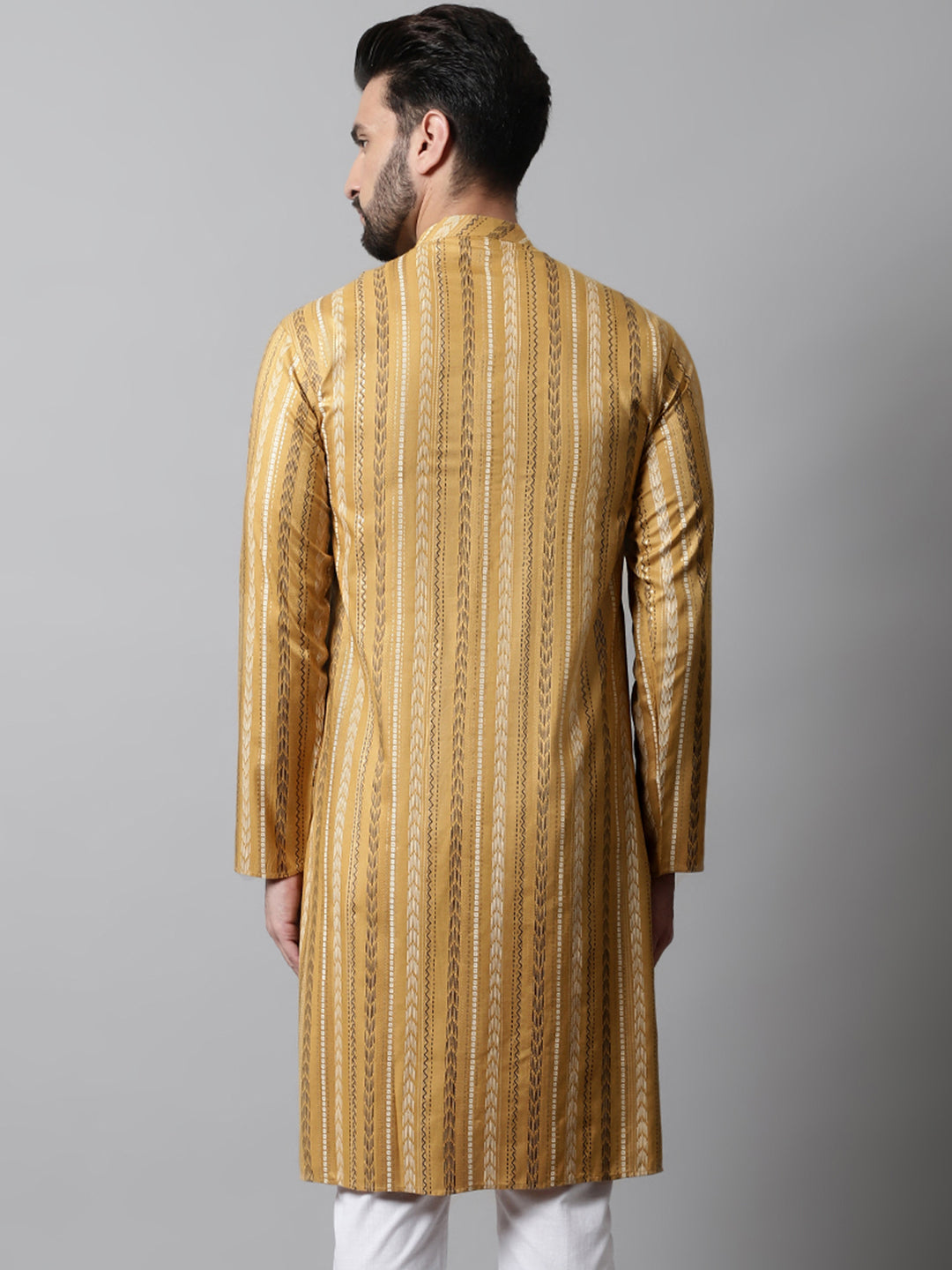 Men Beige Foil Printed Kurtas