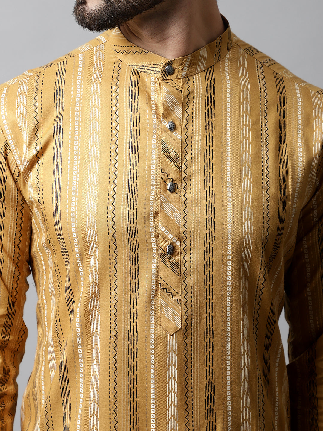 Men Beige Foil Printed Kurtas