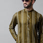 Men Olive Green Foil Printed Kurtas