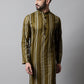 Men Olive Green Foil Printed Kurtas