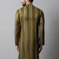 Men Olive Green Foil Printed Kurtas