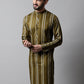 Men Olive Green Foil Printed Kurtas