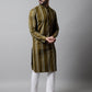 Men Olive Green Foil Printed Kurtas