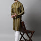 Men Olive Green Foil Printed Kurtas