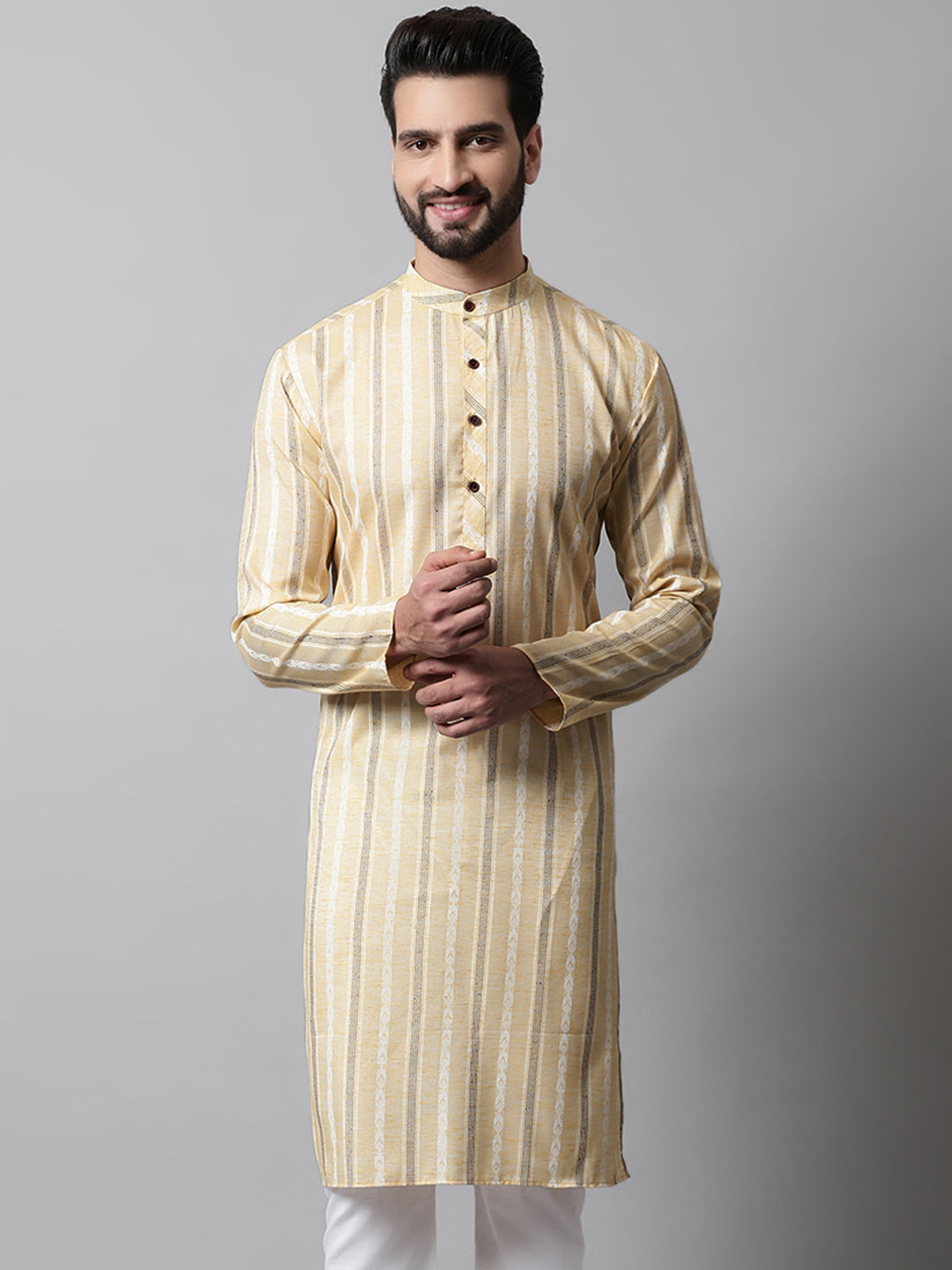 Men Beige Geomatric Printed Kurtas