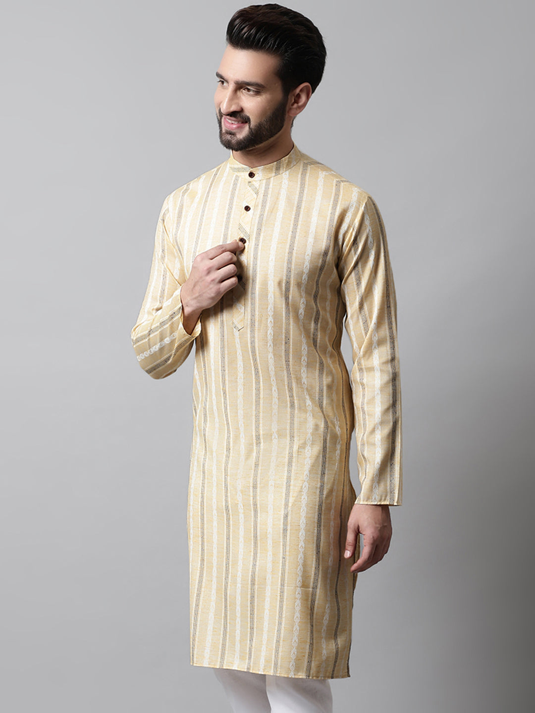 Men Beige Geomatric Printed Kurtas