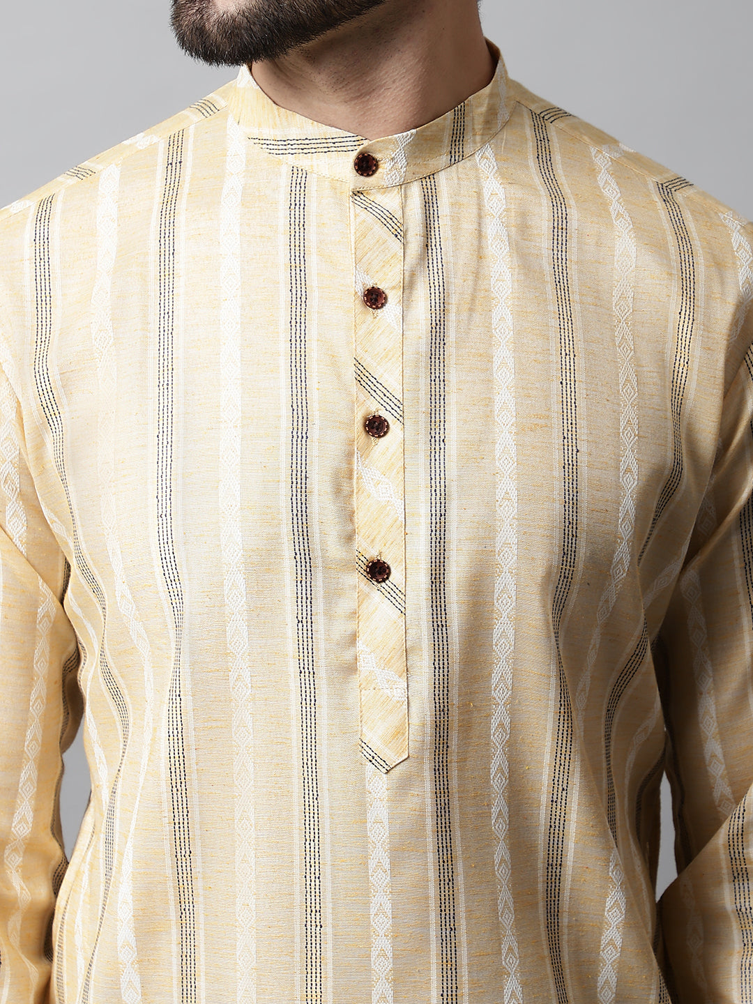 Men Beige Geomatric Printed Kurtas